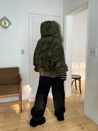 Reversible camo fur jacket
