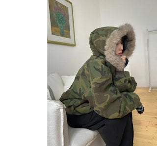 Reversible camo fur jacket