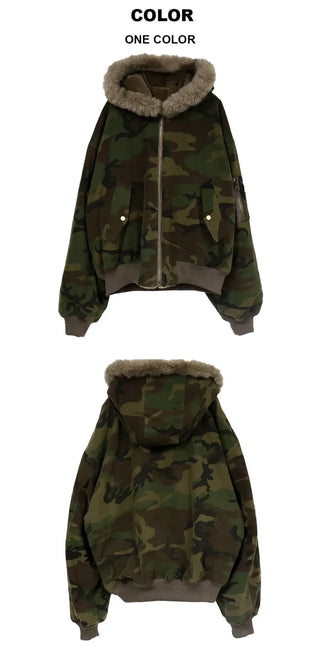 Reversible camo fur jacket