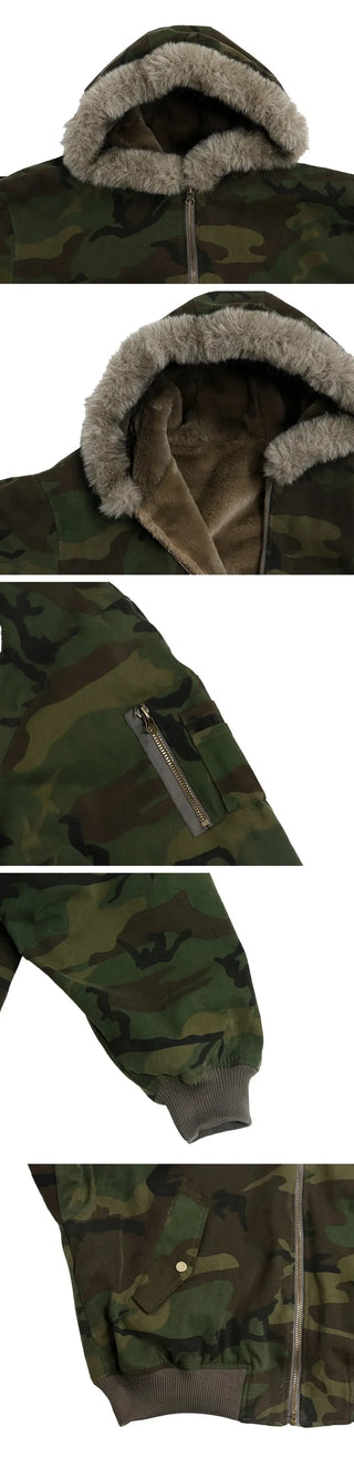 Reversible camo fur jacket