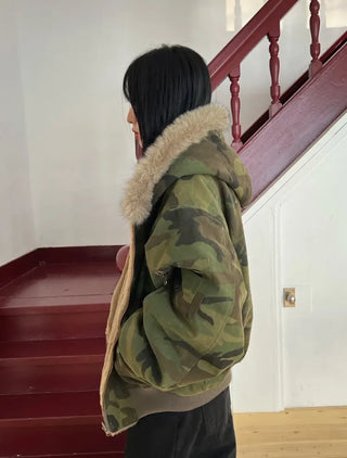 Reversible camo fur jacket