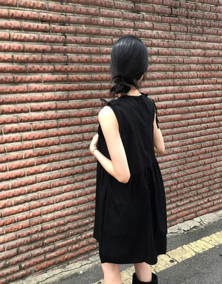 Shoulder Ribbon Shirred Sleeveless Midi Dress