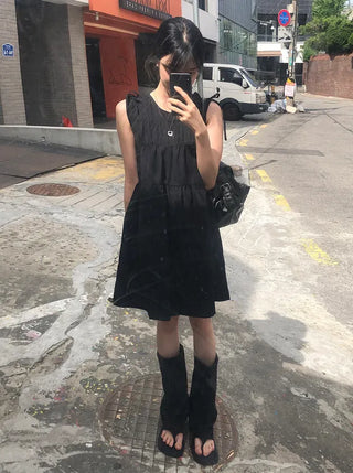Shoulder Ribbon Shirred Sleeveless Midi Dress