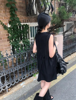 Shoulder Ribbon Shirred Sleeveless Midi Dress