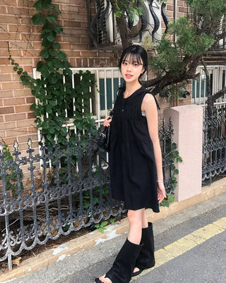 Shoulder Ribbon Shirred Sleeveless Midi Dress
