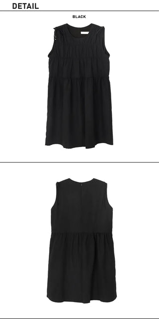 Shoulder Ribbon Shirred Sleeveless Midi Dress