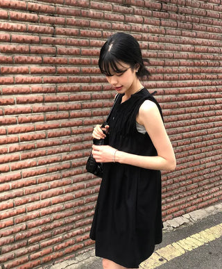 Shoulder Ribbon Shirred Sleeveless Midi Dress