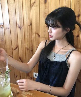 Vintage Check Layered Shirred Sleeveless Blouse