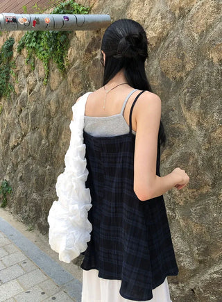 Vintage Check Layered Shirred Sleeveless Blouse