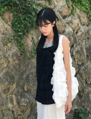 Vintage Check Layered Shirred Sleeveless Blouse