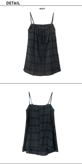 Vintage Check Layered Shirred Sleeveless Blouse