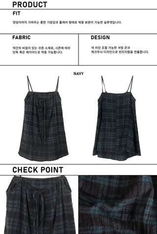 Vintage Check Layered Shirred Sleeveless Blouse
