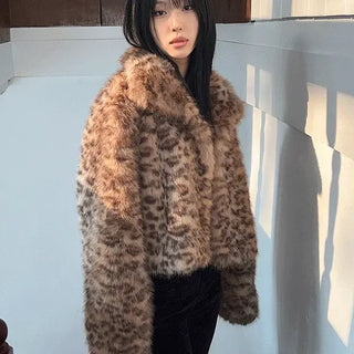 Ruffy leopard fur jacket