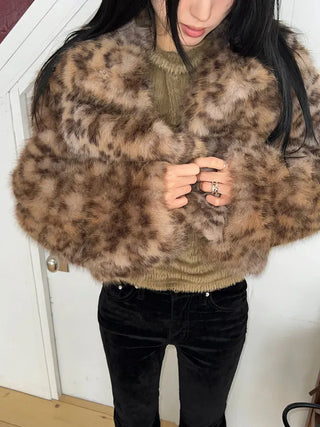 Ruffy leopard fur jacket