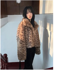 Ruffy leopard fur jacket