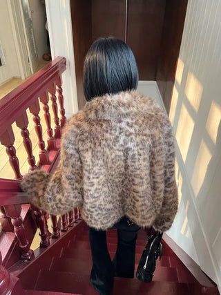 Ruffy leopard fur jacket