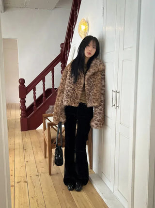 Ruffy leopard fur jacket