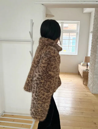 Ruffy leopard fur jacket