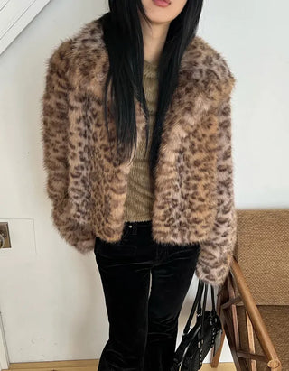 Ruffy leopard fur jacket