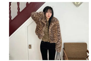 Ruffy leopard fur jacket