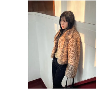 Ruffy leopard fur jacket