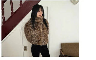 Ruffy leopard fur jacket