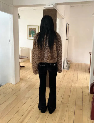 Ruffy leopard fur jacket