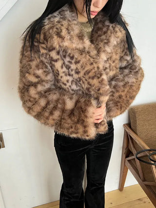 Ruffy leopard fur jacket