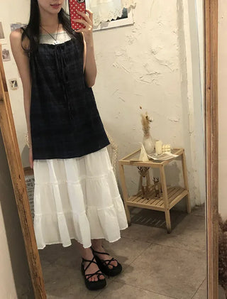 Pleated Punched Embroidery Flare Maxi Long Skirt