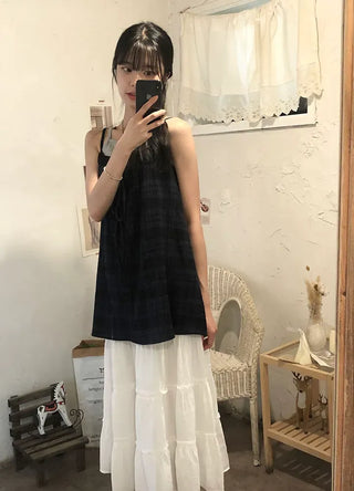 Pleated Punched Embroidery Flare Maxi Long Skirt