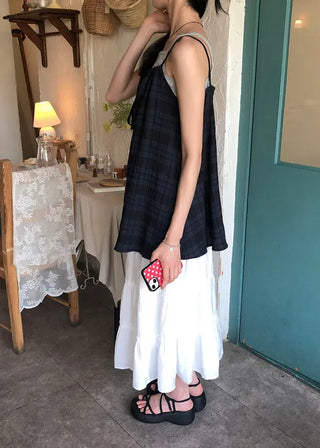 Pleated Punched Embroidery Flare Maxi Long Skirt