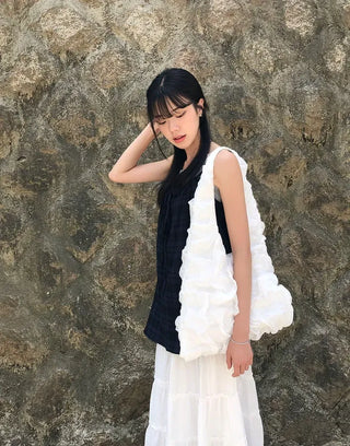 Pleated Punched Embroidery Flare Maxi Long Skirt