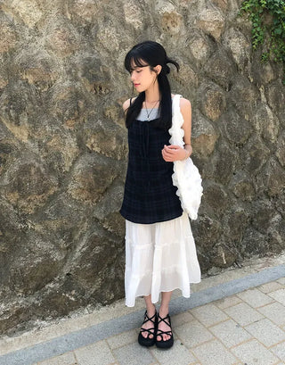 Pleated Punched Embroidery Flare Maxi Long Skirt