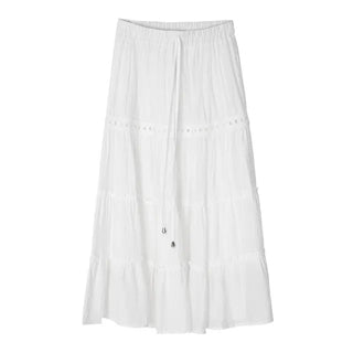 Pleated Punched Embroidery Flare Maxi Long Skirt