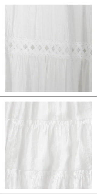 Pleated Punched Embroidery Flare Maxi Long Skirt