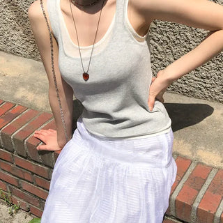 Linen Color Block Layered Knit Sleeveless