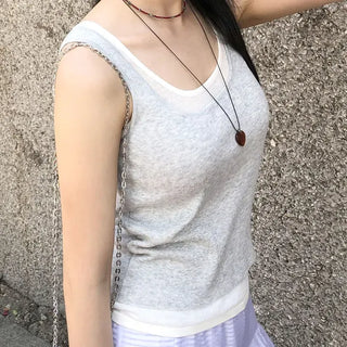 Linen Color Block Layered Knit Sleeveless
