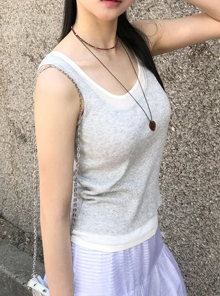 Linen Color Block Layered Knit Sleeveless