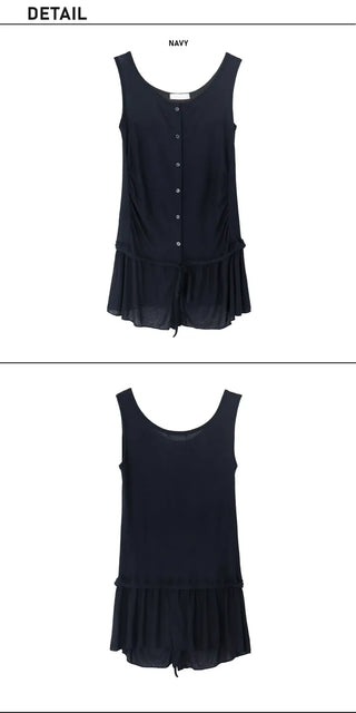 Vintage Frill Button Shirred Sleeveless Top