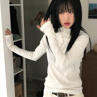 Low Button Hooded Long Sleeve