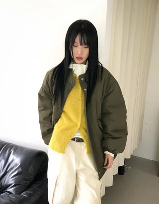 Low Button Hooded Long Sleeve