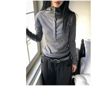 Low Button Hooded Long Sleeve