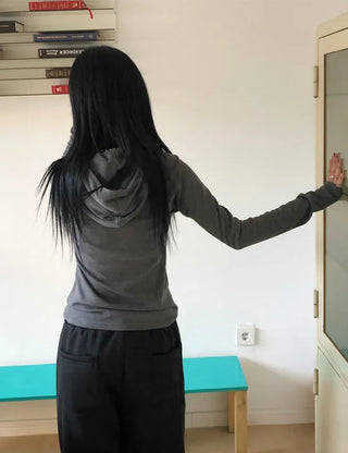 Low Button Hooded Long Sleeve