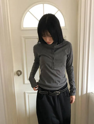 Low Button Hooded Long Sleeve