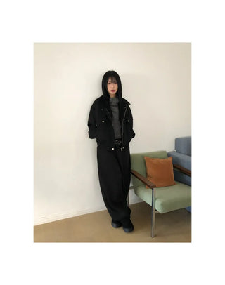 Low Button Hooded Long Sleeve