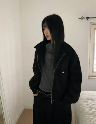 Low Button Hooded Long Sleeve