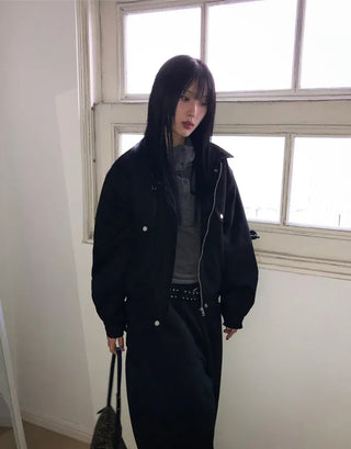 Low Button Hooded Long Sleeve