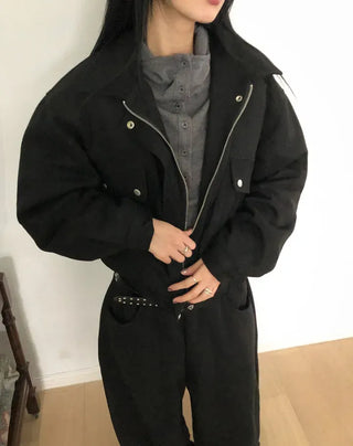 Low Button Hooded Long Sleeve