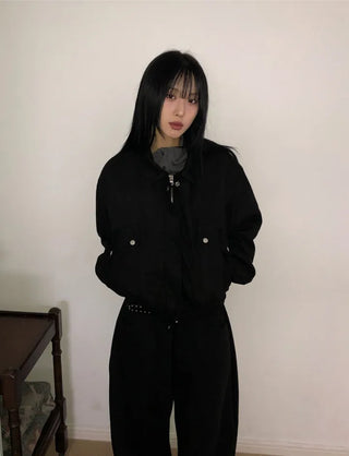 Low Button Hooded Long Sleeve