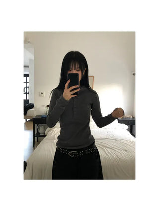 Low Button Hooded Long Sleeve